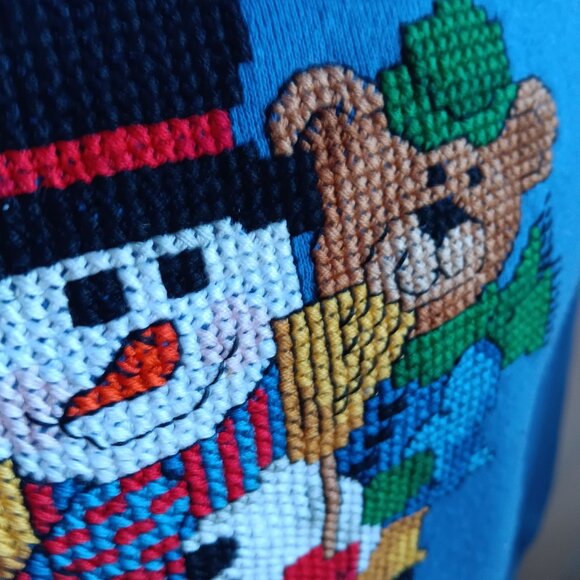 Vtg Womens Medium Sweatshirt Snowman 90's Jerzees Bears Christmas Embroidery - Picture 3 of 5